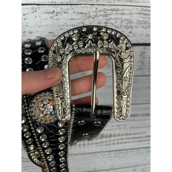 Blazing Roxx Black Studded Rhinestone Belt Cowgirl Western Medium Bling Leather - Picture 2 of 6